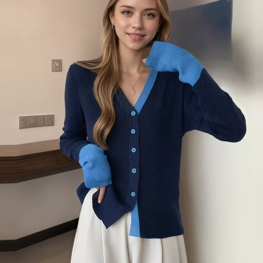 Contrast Trim Ribbed Knit Cardigan - Picture 7 of 12